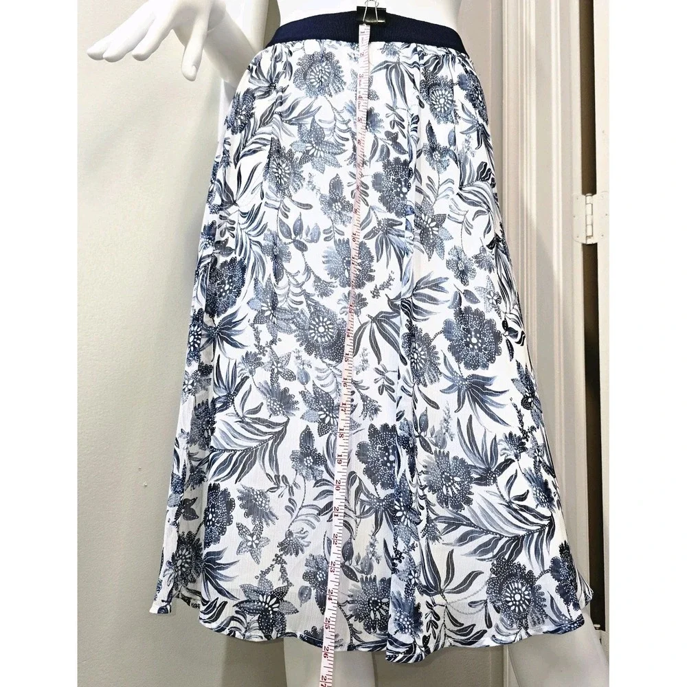 Westport Blue White Floral Skirt Women's Lined Elastic Waist Cottagecore Midi 12